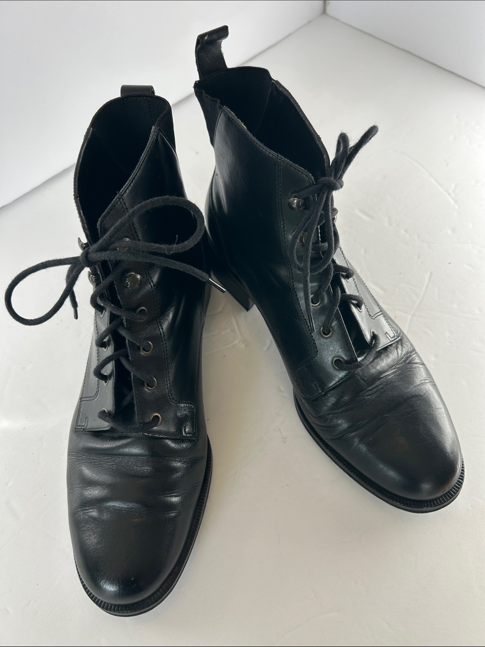 Classic Black Leather Lace-Up Ankle Boots